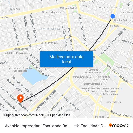 Avenida Imperador | Faculdade Rodolfo Teófilo (Seletivo) - Farias Brito to Faculdade De Medicina Ufc map