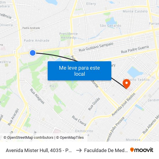 Avenida Mister Hull, 4035 - Padre Andrade to Faculdade De Medicina Ufc map