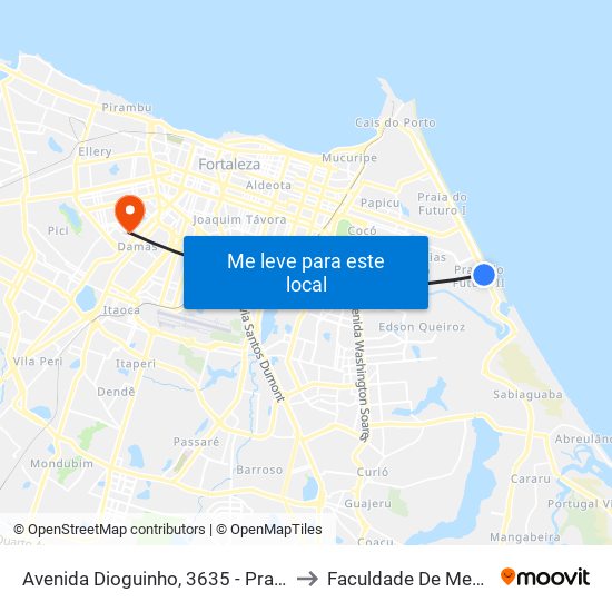 Avenida Dioguinho, 3635 - Praia Do Futuro II to Faculdade De Medicina Ufc map