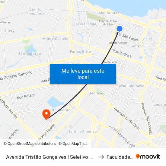 Avenida Tristão Gonçalves | Seletivo Metropolitano (32301/32302/32304/32306) - Centro to Faculdade De Medicina Ufc map