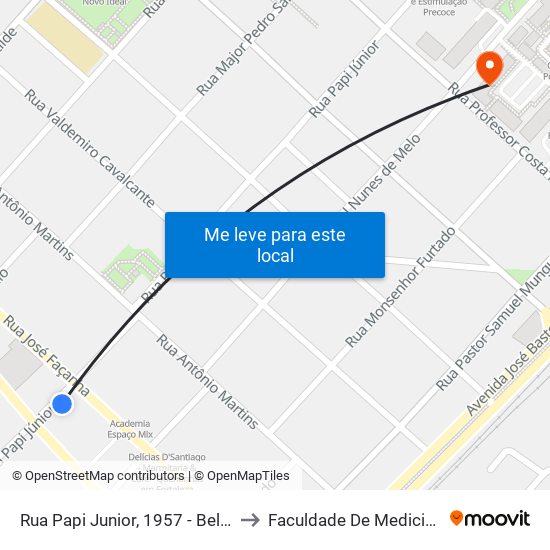 Rua Papi Junior, 1957 - Bela Vista to Faculdade De Medicina Ufc map