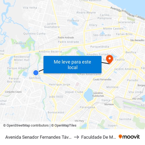 Avenida Senador Fernandes Távora, 3227 - Genibaú to Faculdade De Medicina Ufc map