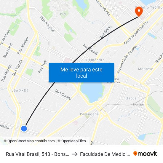 Rua Vital Brasil, 543 - Bonsucesso to Faculdade De Medicina Ufc map