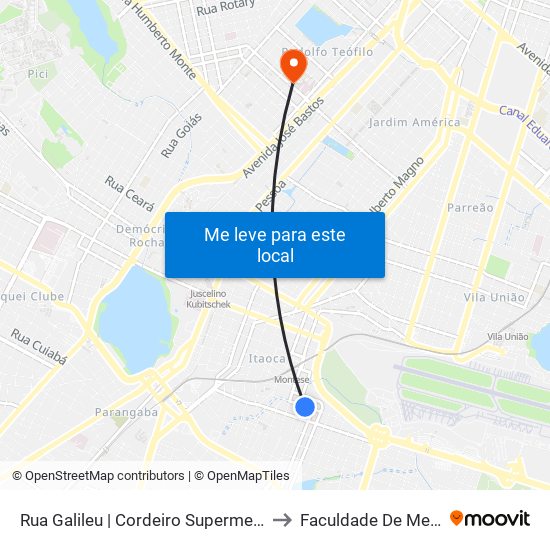 Rua Galileu | Cordeiro Supermercado - Serrinha to Faculdade De Medicina Ufc map