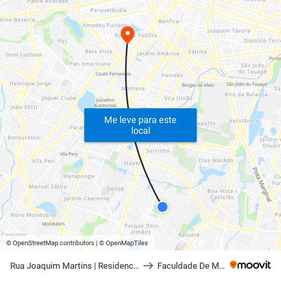 Rua Joaquim Martins | Residencial Rabelo - Passaré to Faculdade De Medicina Ufc map