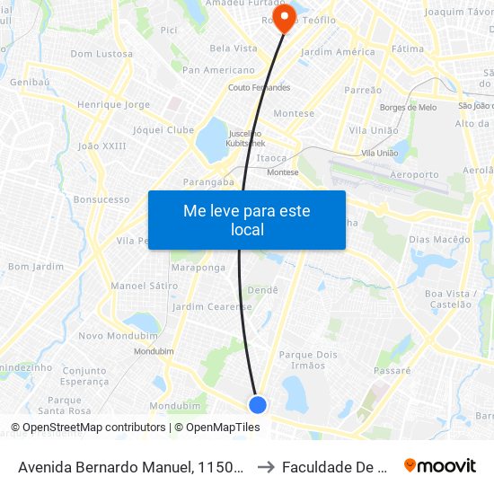 Avenida Bernardo Manuel, 11505 - Parque Dois Irmãos to Faculdade De Medicina Ufc map