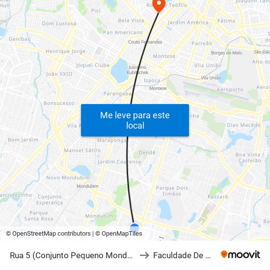 Rua 5 (Conjunto Pequeno Mondubim), 29 - Mondubim to Faculdade De Medicina Ufc map