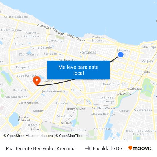 Rua Tenente Benévolo | Areninha Campo Do América - Meireles to Faculdade De Medicina Ufc map