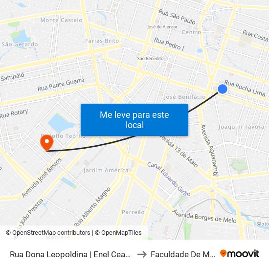 Rua Dona Leopoldina | Enel Ceará - Joaquim Távora to Faculdade De Medicina Ufc map
