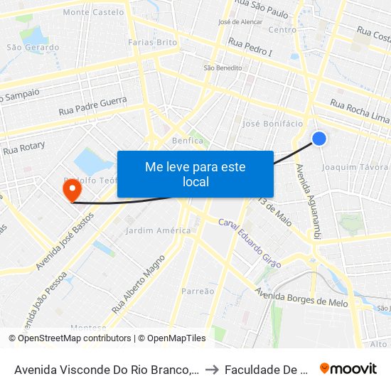 Avenida Visconde Do Rio Branco, 2372 - Joaquim Távora to Faculdade De Medicina Ufc map