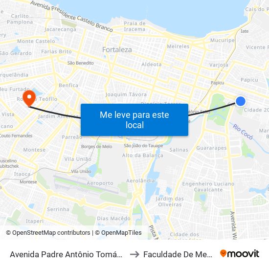 Avenida Padre Antônio Tomás, 4661 - Cocó to Faculdade De Medicina Ufc map