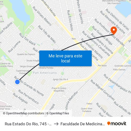 Rua Estado Do Rio, 745 - Pici to Faculdade De Medicina Ufc map