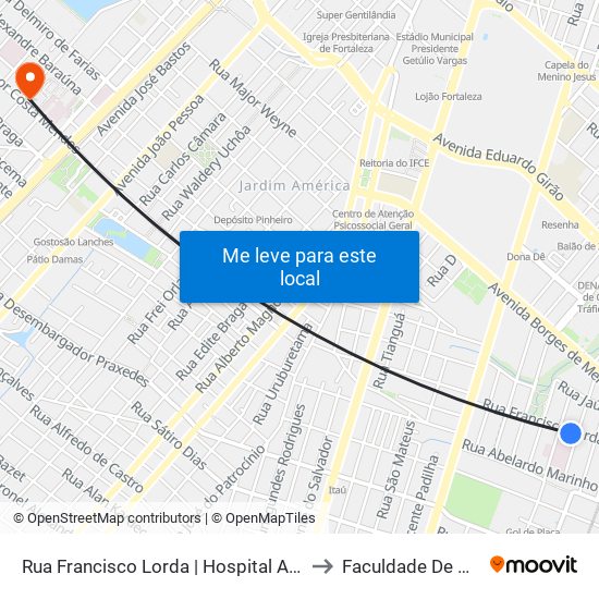 Rua Francisco Lorda | Hospital Albert Sabin - Vila União to Faculdade De Medicina Ufc map