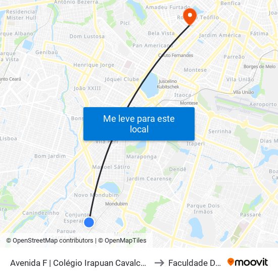 Avenida F | Colégio Irapuan Cavalcante Pinheiro - Conjunto Esperança to Faculdade De Medicina Ufc map