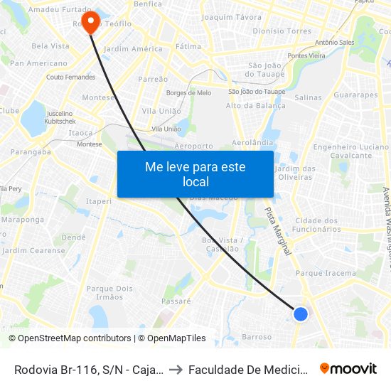 Rodovia Br-116, S/N - Cajazeiras to Faculdade De Medicina Ufc map