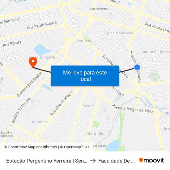 Estação Pergentino Ferreira | Sentido Praia (Brt Fortaleza) to Faculdade De Medicina Ufc map