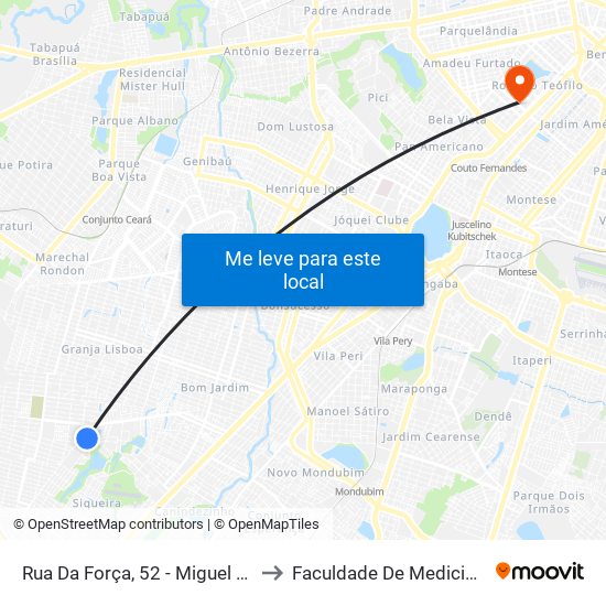 Rua Da Força, 52 - Miguel Arraes to Faculdade De Medicina Ufc map