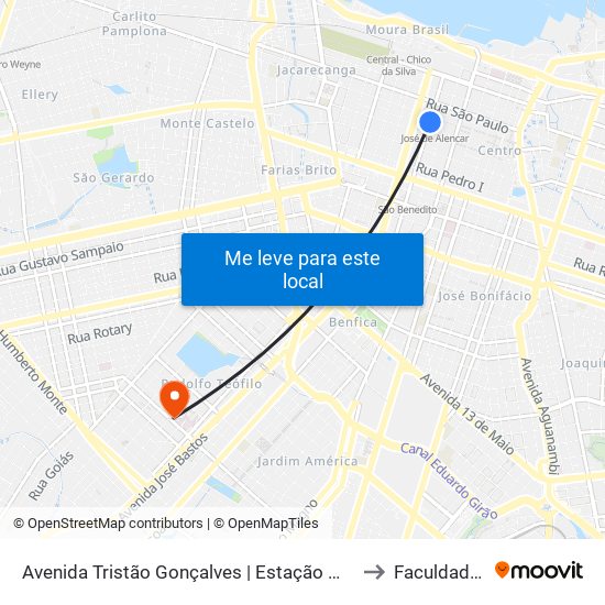 Avenida Tristão Gonçalves | Estação Metrô José De Alencar | Seletivo (086/200/371/833) - Centro to Faculdade De Medicina Ufc map