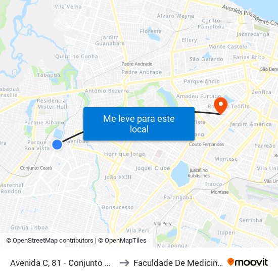 Avenida C, 81 - Conjunto Ceará I to Faculdade De Medicina Ufc map