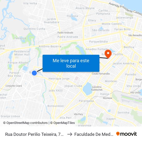 Rua Doutor Perilio Teixeira, 716 - Genibaú to Faculdade De Medicina Ufc map