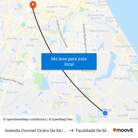 Avenida Coronel Cícero De Sá | Macavi - Eusébio to Faculdade De Medicina Ufc map