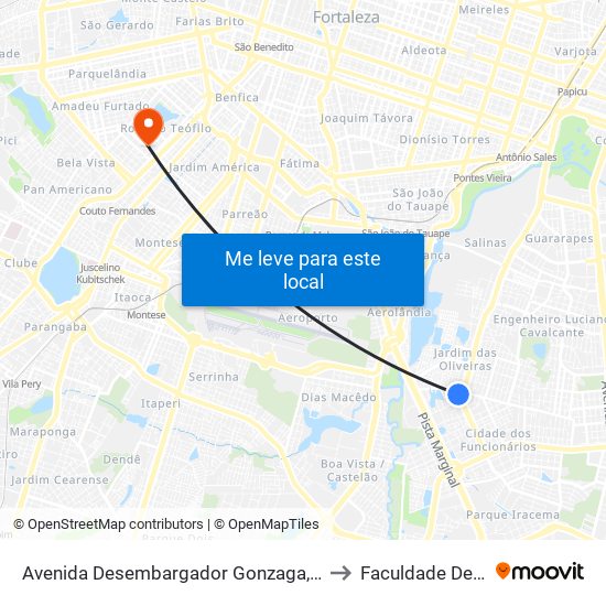 Avenida Desembargador Gonzaga, 80 - Cidade Dos Funcionários to Faculdade De Medicina Ufc map