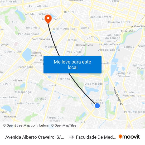Avenida Alberto Craveiro, S/N - Boa Vista to Faculdade De Medicina Ufc map