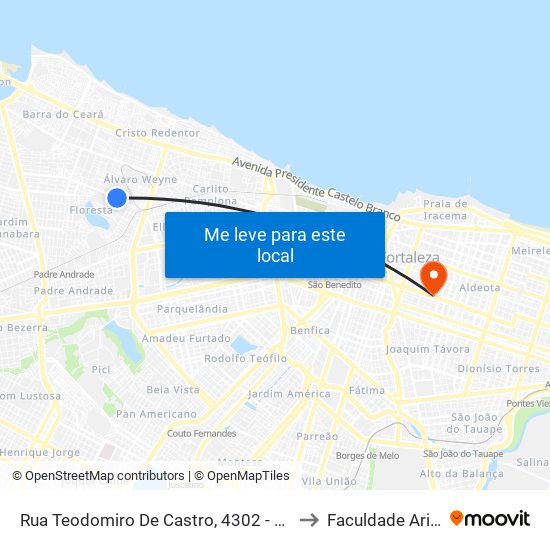 Rua Teodomiro De Castro, 4302 - Álvaro Weyne to Faculdade Ari De Sá map