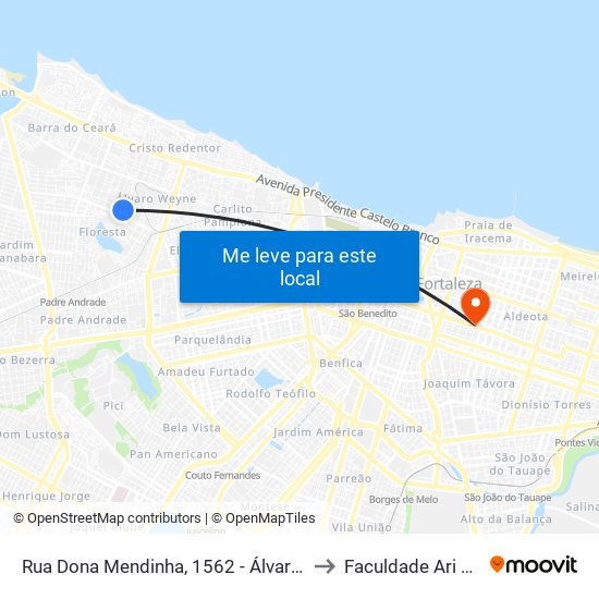 Rua Dona Mendinha, 1562 - Álvaro Weyne to Faculdade Ari De Sá map