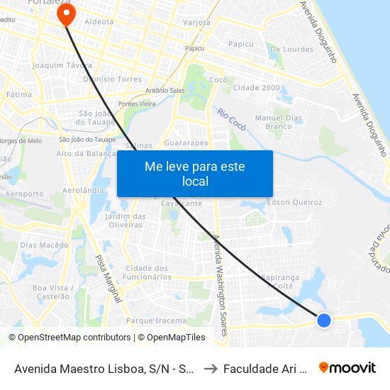 Avenida Maestro Lisboa, S/N - Sapiranga to Faculdade Ari De Sá map