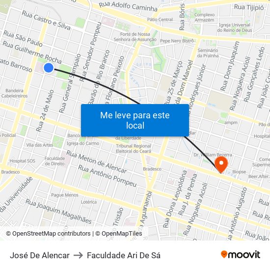 José De Alencar to Faculdade Ari De Sá map