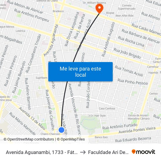 Avenida Aguanambi, 1733 - Fátima to Faculdade Ari De Sá map