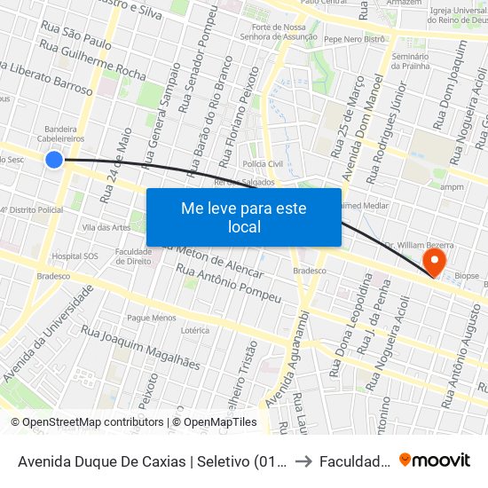 Avenida Duque De Caxias | Seletivo (012/026/028/031/070/098) - Centro to Faculdade Ari De Sá map