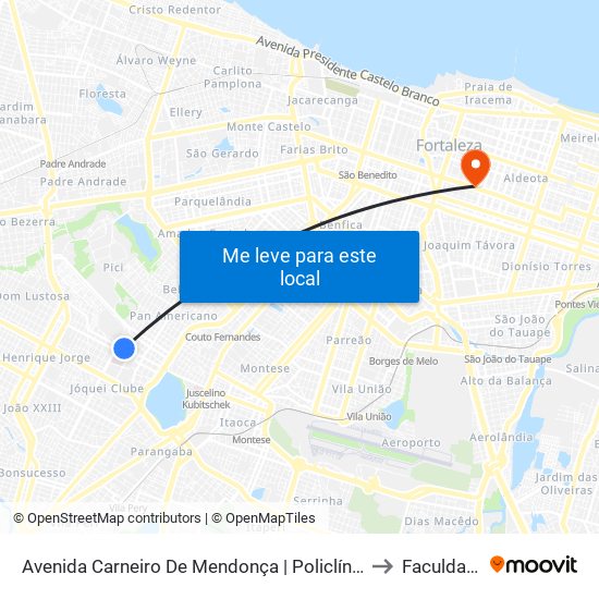 Avenida Carneiro De Mendonça | Policlínica Dr. Lusmar Veras Rodrigues - Jóquei Clube to Faculdade Ari De Sá map
