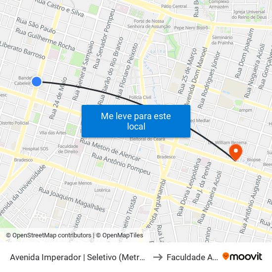 Avenida Imperador | Seletivo (Metropolitano) - Centro to Faculdade Ari De Sá map
