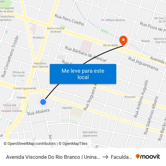 Avenida Visconde Do Rio Branco | Uninassau (Campus Dorotéias) - Joaquim Távora to Faculdade Ari De Sá map