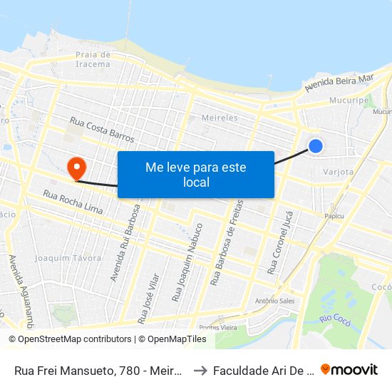 Rua Frei Mansueto, 780 - Meireles to Faculdade Ari De Sá map