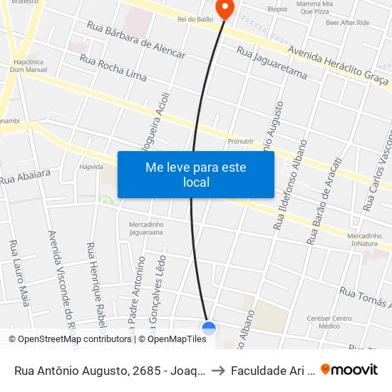 Rua Antônio Augusto, 2685 - Joaquim Távora to Faculdade Ari De Sá map