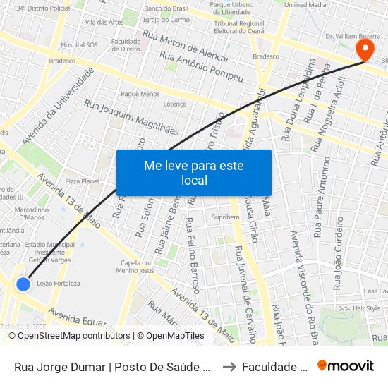 Rua Jorge Dumar | Posto De Saúde Dr Luís Costa - Benfica to Faculdade Ari De Sá map