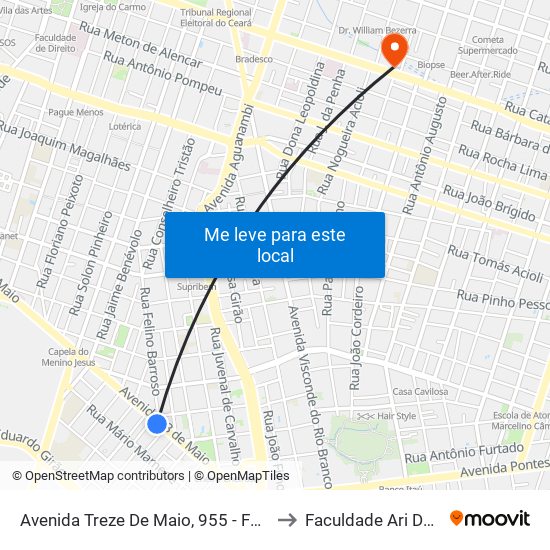 Avenida Treze De Maio, 955 - Fátima to Faculdade Ari De Sá map