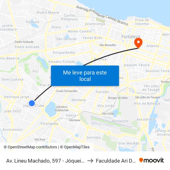 Av. Lineu Machado, 597 - Jóquei Clube to Faculdade Ari De Sá map