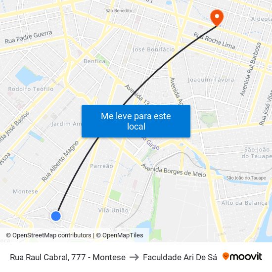 Rua Raul Cabral, 777 - Montese to Faculdade Ari De Sá map