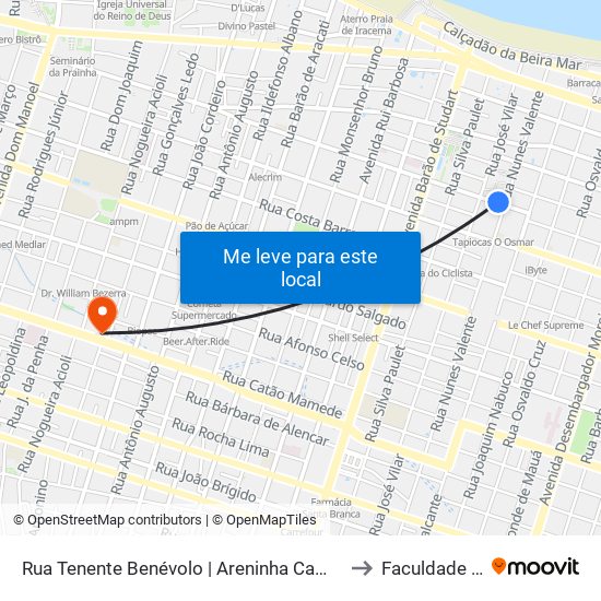 Rua Tenente Benévolo | Areninha Campo Do América - Meireles to Faculdade Ari De Sá map