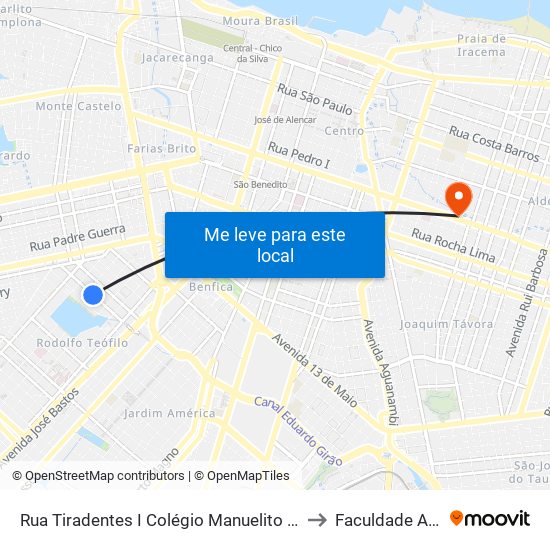 Rua Tiradentes I Colégio Manuelito - Rodolfo Teófilo to Faculdade Ari De Sá map