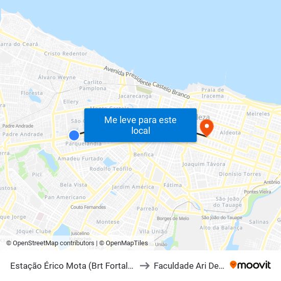 Estação Érico Mota (Brt Fortaleza) to Faculdade Ari De Sá map