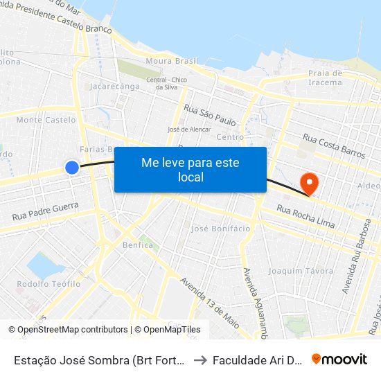 Estação José Sombra (Brt Fortaleza) to Faculdade Ari De Sá map