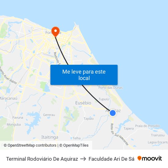 Terminal Rodoviário De Aquiraz to Faculdade Ari De Sá map