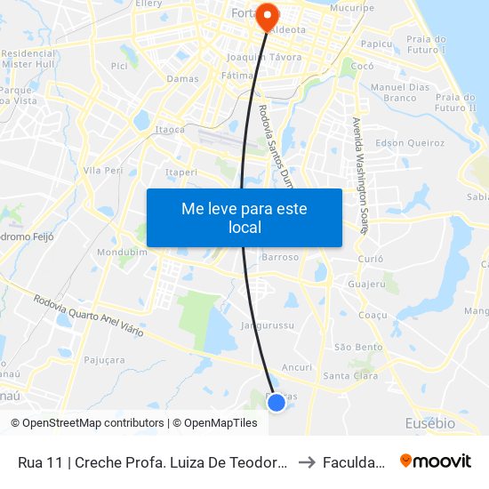 Rua 11 | Creche Profa. Luiza De Teodoro Vieira - Conj. Alameda Das Palmeiras to Faculdade Ari De Sá map