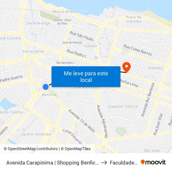 Avenida Carapinima | Shopping Benfica (Seletivo Etufor) - Benfica to Faculdade Ari De Sá map