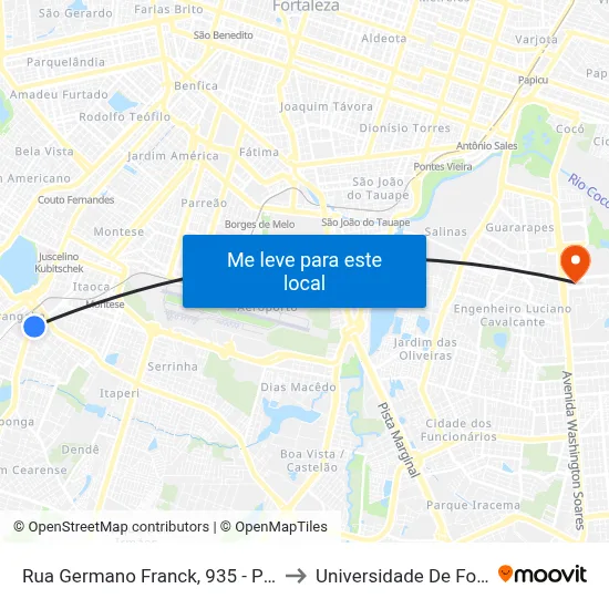 Rua Germano Franck, 935 - Parangaba to Universidade De Fortaleza map